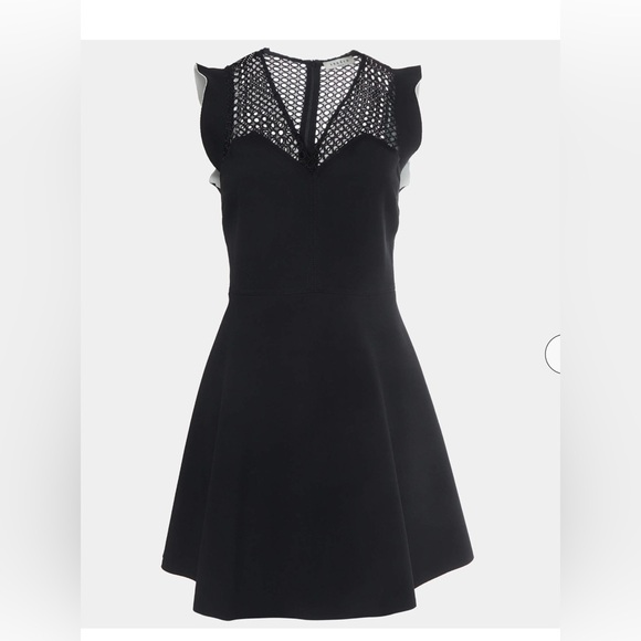 Sandro Black lace trim stretch crepe v-neck mini dress size 1 - Picture 1 of 7
